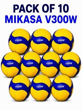 Mikasa V300W 2019 Official FIVB outdoor Volleyball size 5- Blue/Yello pack of 10